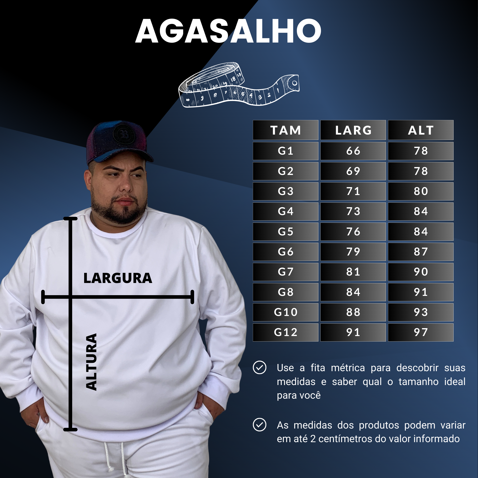 Tabela Tamanhos Blusa Frio Plus Size Masculina Extra Grande Especial Inverno